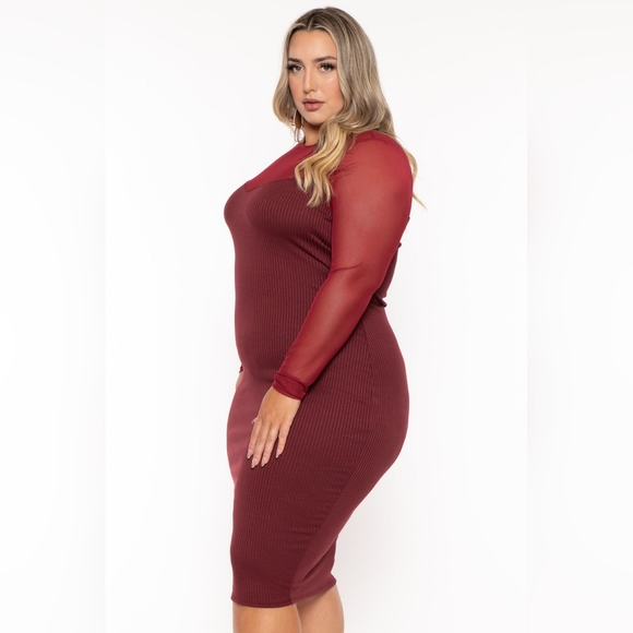 NEW NWOT CurvySense Plus Size Juliette Ribbed Midi Dress Burgundy Sz 4XL - Picture 4 of 7